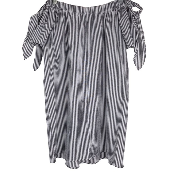 She & Sky Striped On Off Shoulder Cold Shoulder Tie Mini Dress SIZE LARGE - Picture 3 of 10